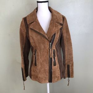 Chi By Faichi Brown Leather Fitted Moto Jacket S